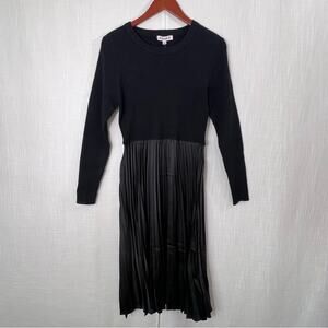 Nanette Lepore Long Sleeve Pleated Satin Skirt Stretch Sweater Dress Sz M